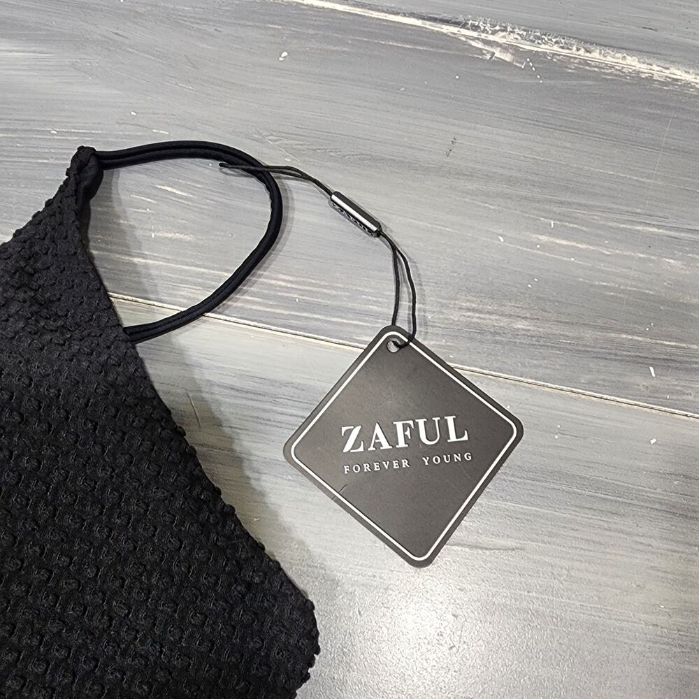 Zaful Swim Bikini Top Black Textured Size XL - Picture 5 of 8